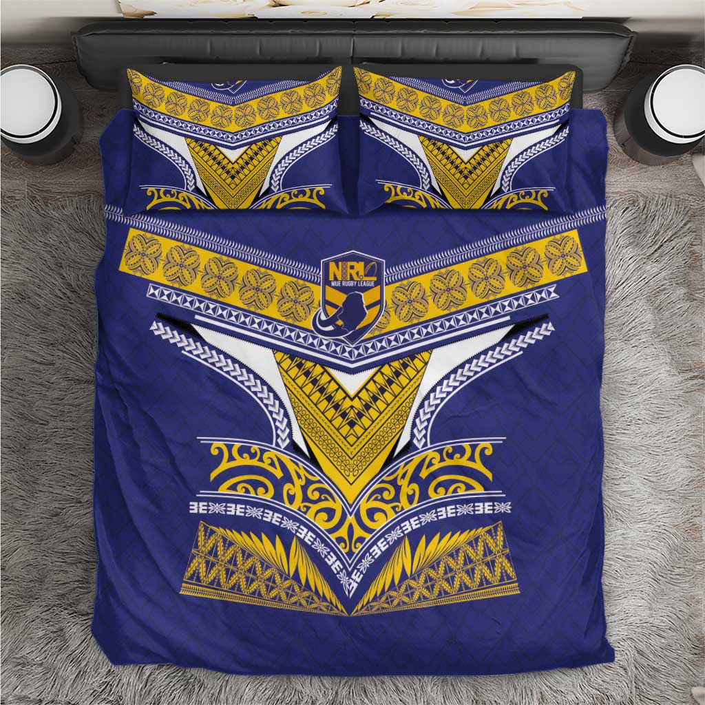 Rugby Niue Bedding Set Hiapo Tribal Heritage Tattoos Blue Color - Polynesian Pride