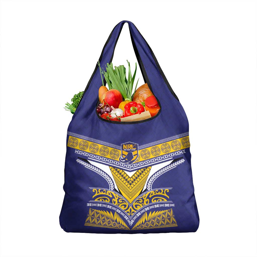 Rugby Niue Grocery Bag Hiapo Tribal Heritage Tattoos Blue Color - Polynesian Pride