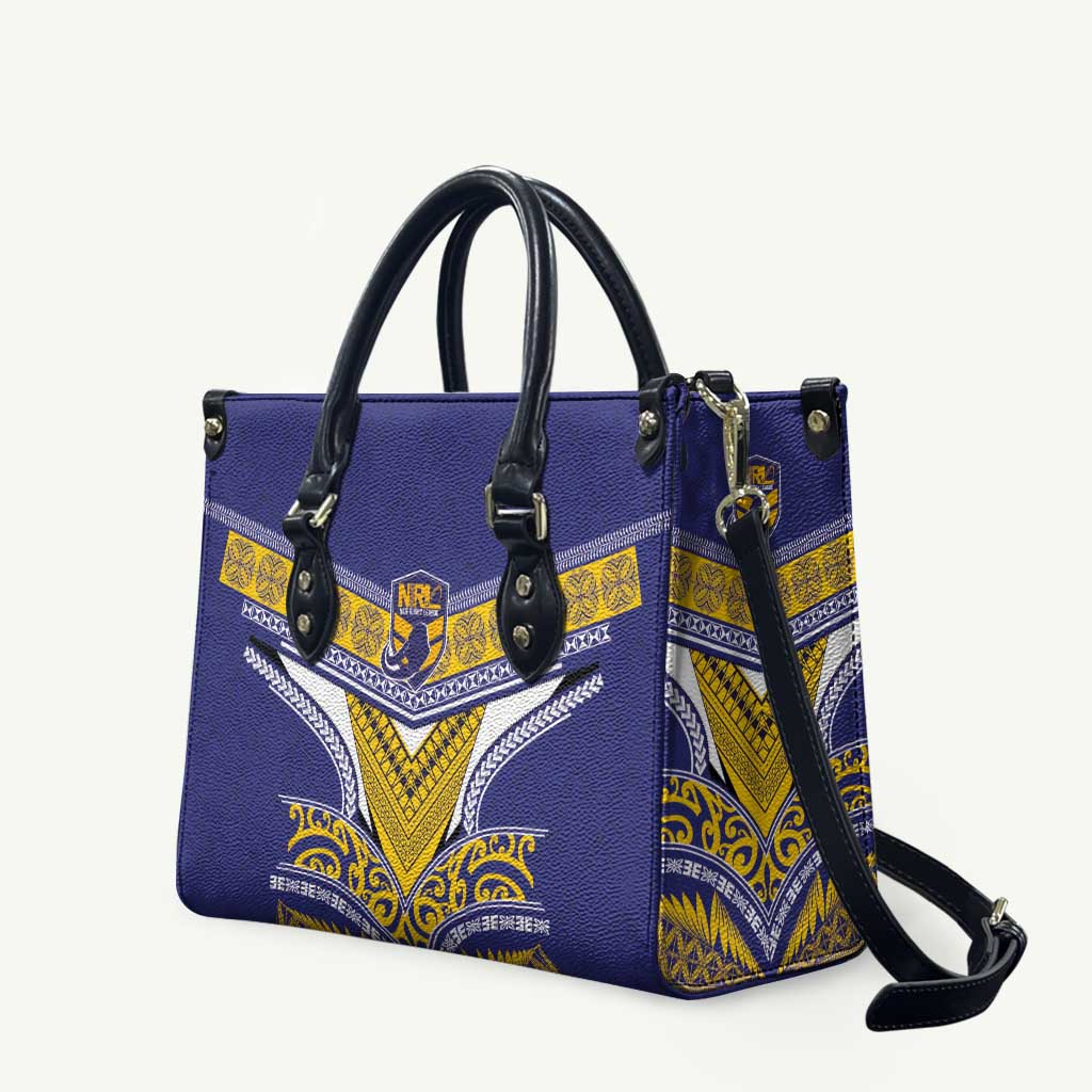 Rugby Niue Leather Bag Hiapo Tribal Heritage Tattoos Blue Color - Polynesian Pride