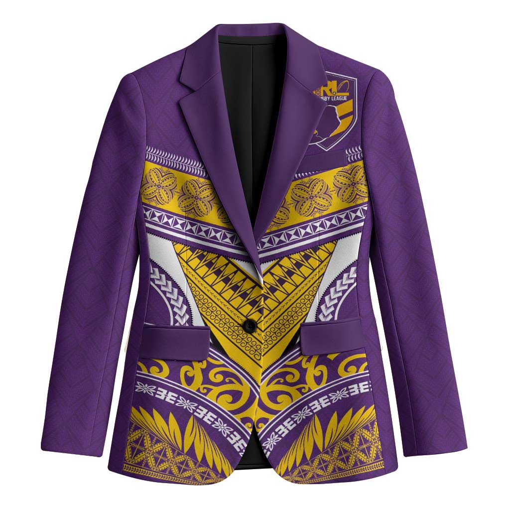 Custom Rugby Niue Blazer Hiapo Tribal Heritage Tattoos Purple Color - Polynesian Pride
