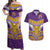 Custom Rugby Niue Couples Matching Off Shoulder Maxi Dress and Hawaiian Shirt Hiapo Tribal Heritage Tattoos Purple Color - Polynesian Pride