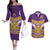 Custom Rugby Niue Couples Matching Off The Shoulder Long Sleeve Dress and Hawaiian Shirt Hiapo Tribal Heritage Tattoos Purple Color - Polynesian Pride