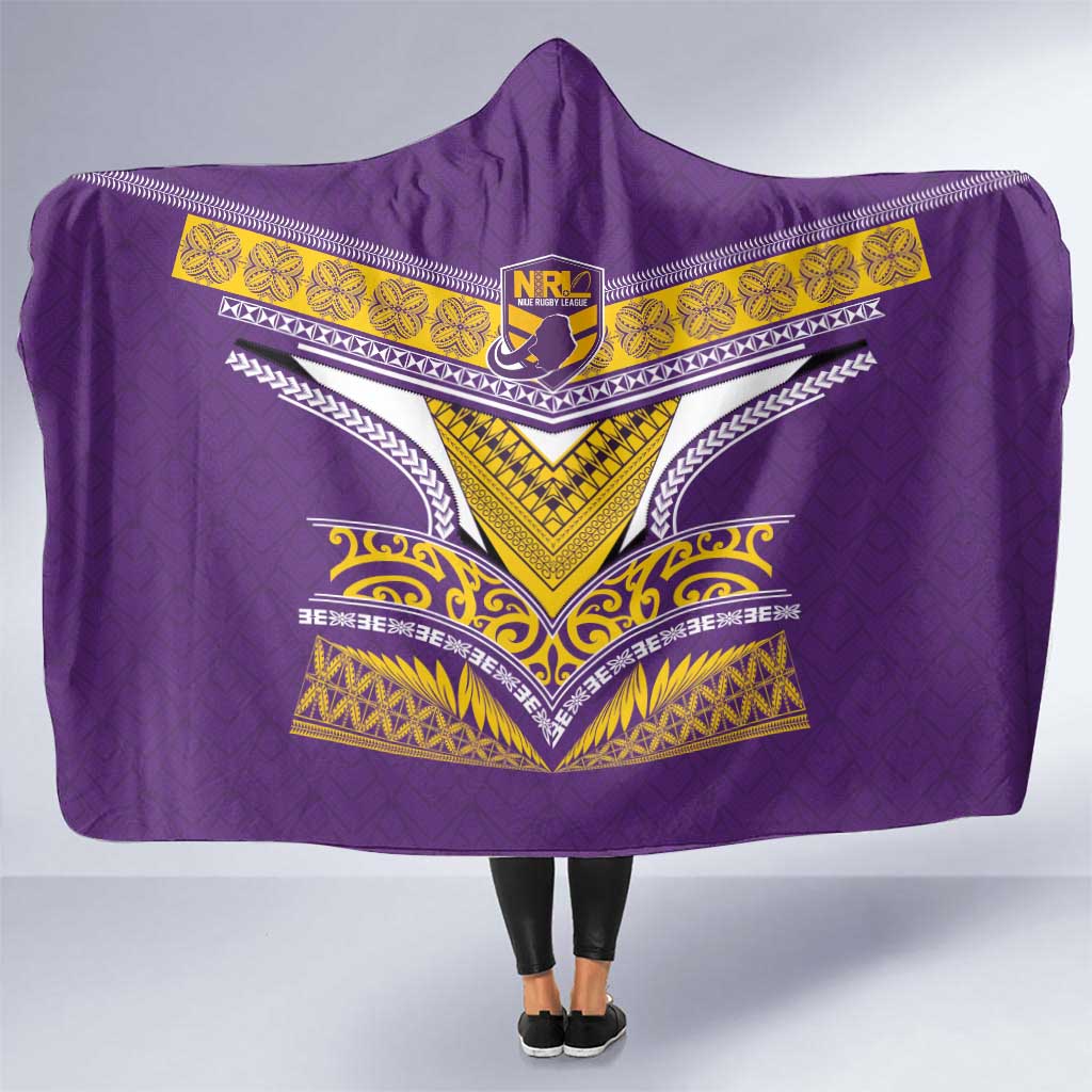 Rugby Niue Hooded Blanket Hiapo Tribal Heritage Tattoos Purple Color - Polynesian Pride