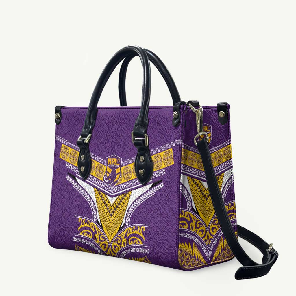 Rugby Niue Leather Bag Hiapo Tribal Heritage Tattoos Purple Color - Polynesian Pride