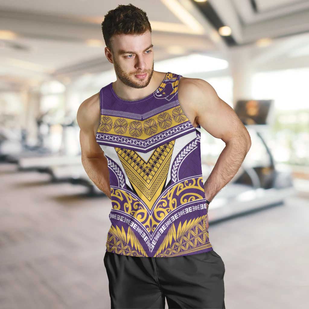 Custom Rugby Niue Men Tank Top Hiapo Tribal Heritage Tattoos Purple Color - Polynesian Pride
