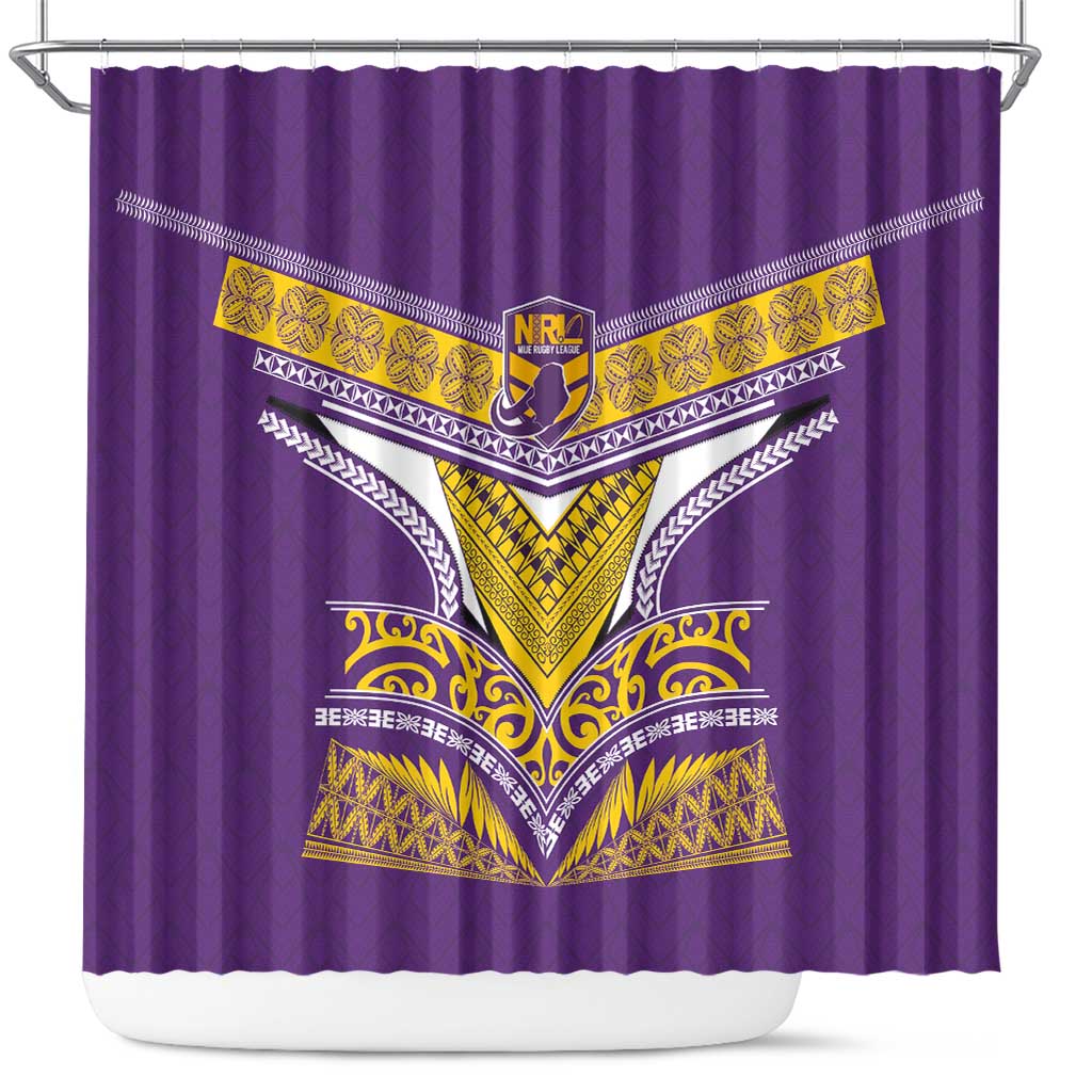 Rugby Niue Shower Curtain Hiapo Tribal Heritage Tattoos Purple Color - Polynesian Pride