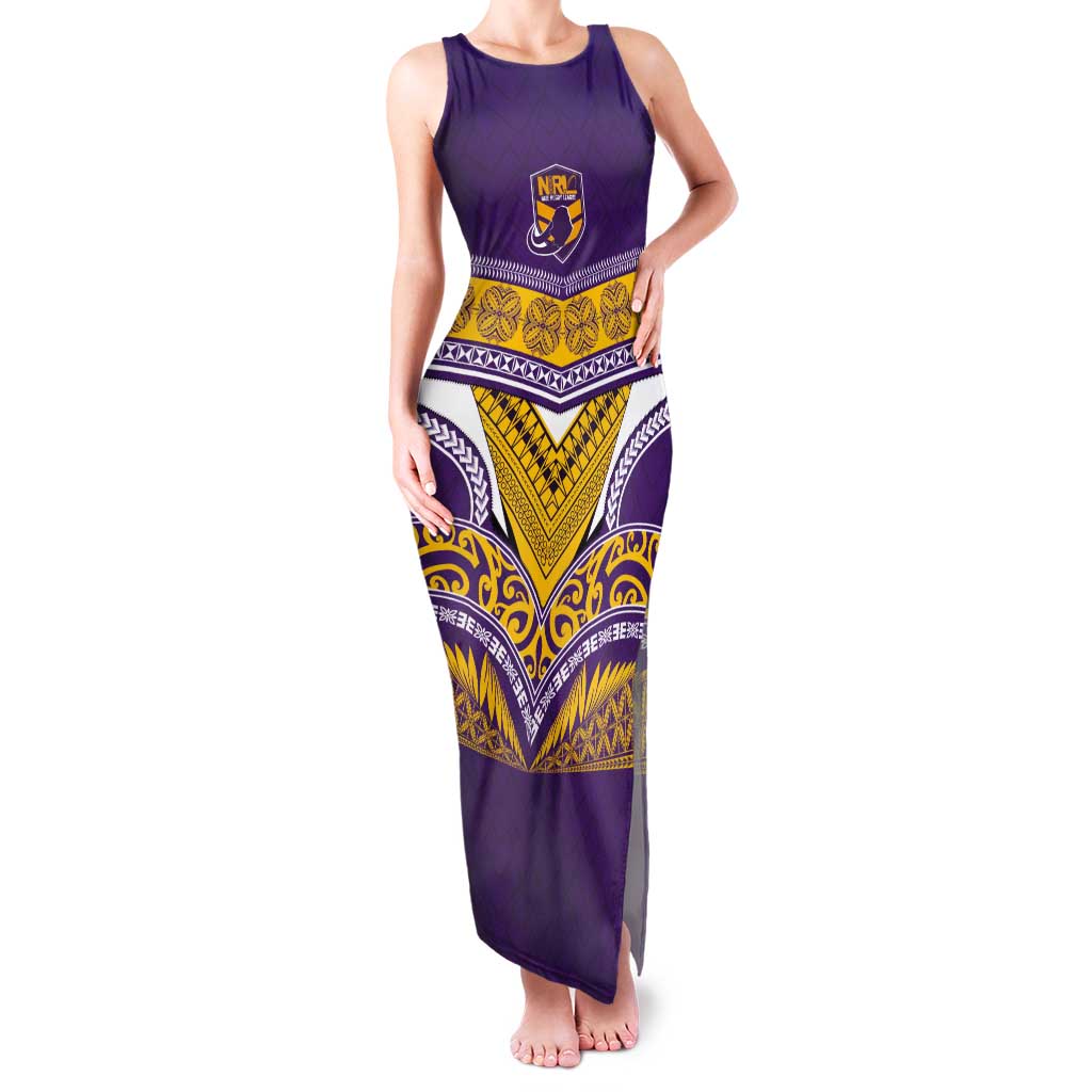 Custom Rugby Niue Tank Maxi Dress Hiapo Tribal Heritage Tattoos Purple Color - Polynesian Pride