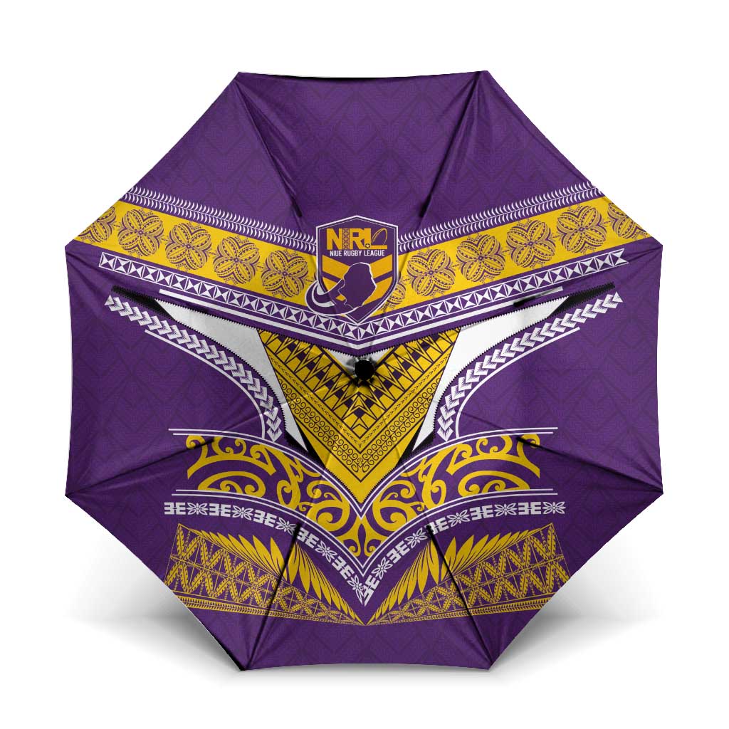 Rugby Niue Umbrella Hiapo Tribal Heritage Tattoos Purple Color - Polynesian Pride