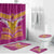 Rugby Niue Bathroom Set Hiapo Tribal Heritage Tattoos Pink Color - Polynesian Pride