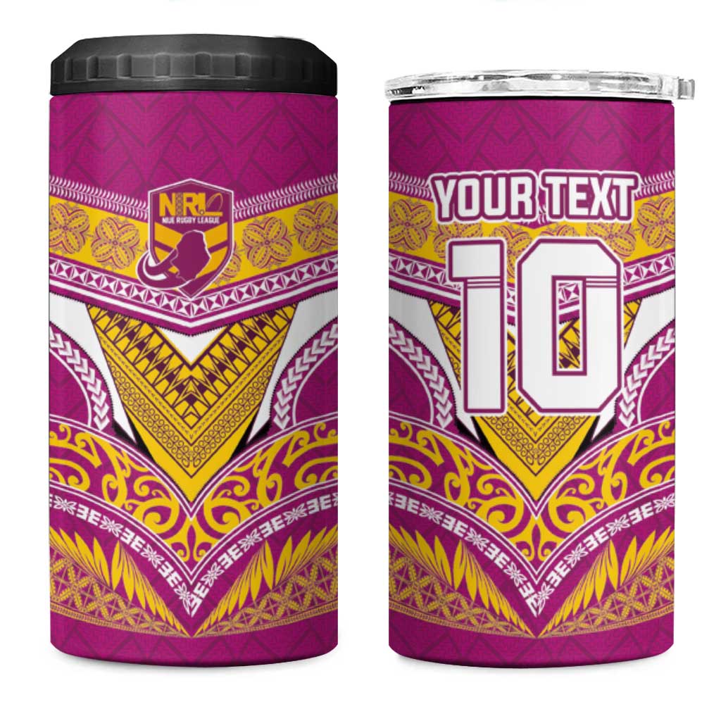 Custom Rugby Niue 4 in 1 Can Cooler Tumbler Hiapo Tribal Heritage Tattoos Pink Color - Polynesian Pride
