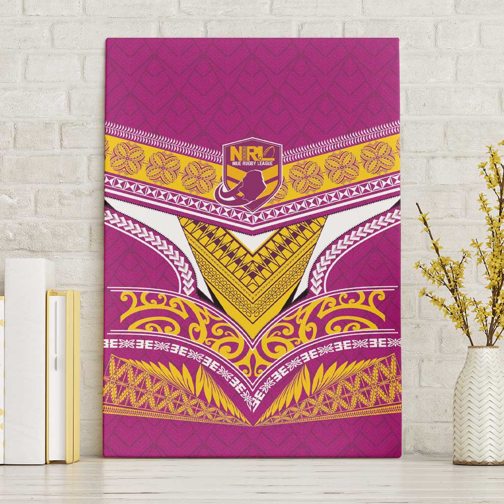 Rugby Niue Canvas Wall Art Hiapo Tribal Heritage Tattoos Pink Color - Polynesian Pride