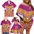 Custom Rugby Niue Family Matching Off Shoulder Short Dress and Hawaiian Shirt Hiapo Tribal Heritage Tattoos Pink Color - Polynesian Pride