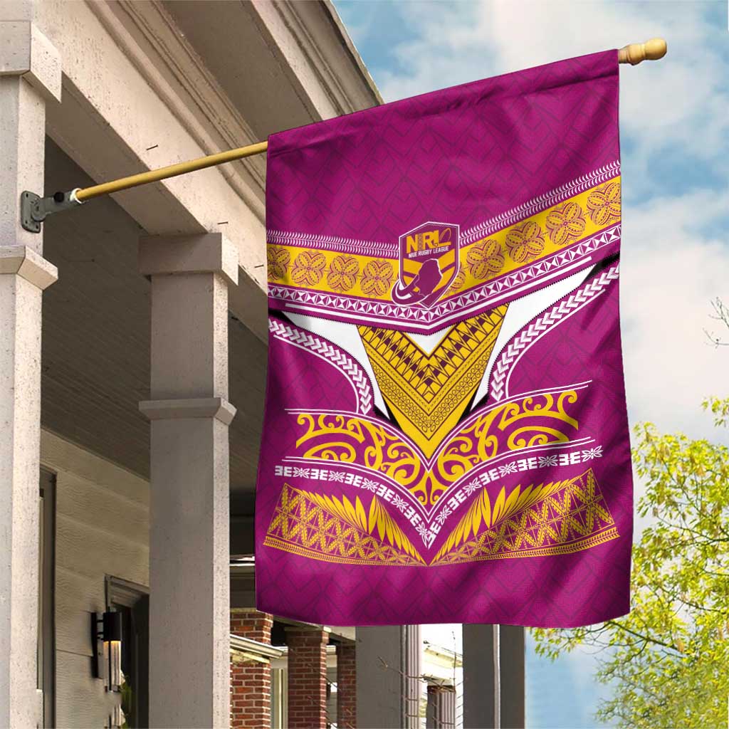 Rugby Niue Garden Flag Hiapo Tribal Heritage Tattoos Pink Color - Polynesian Pride