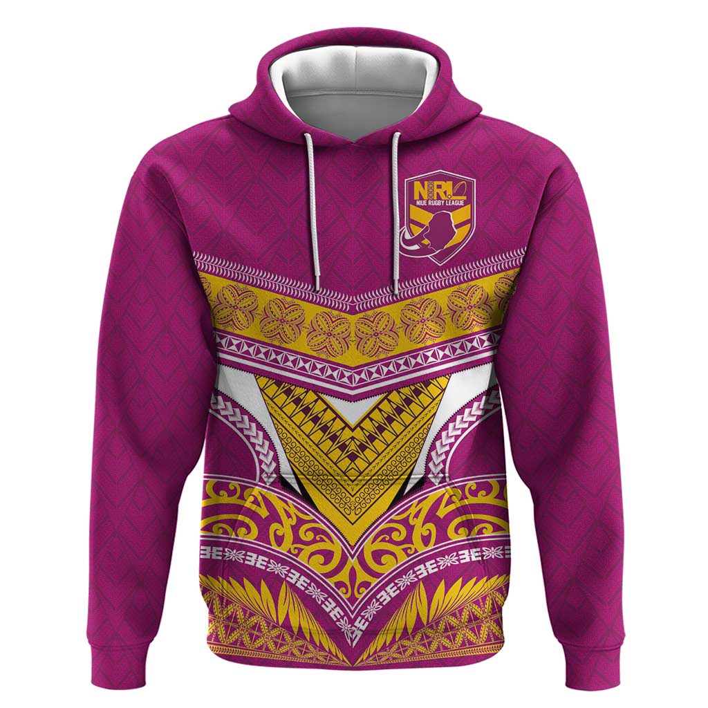 Custom Rugby Niue Hoodie Hiapo Tribal Heritage Tattoos Pink Color - Polynesian Pride