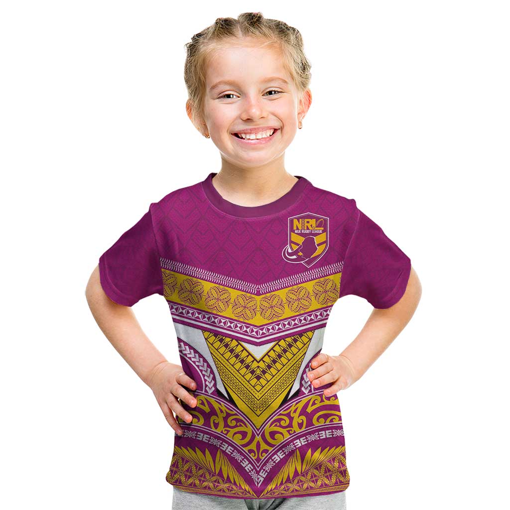 Custom Rugby Niue Kid T Shirt Hiapo Tribal Heritage Tattoos Pink Color - Polynesian Pride