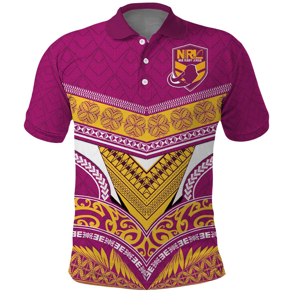 Custom Rugby Niue Polo Shirt Hiapo Tribal Heritage Tattoos Pink Color - Polynesian Pride
