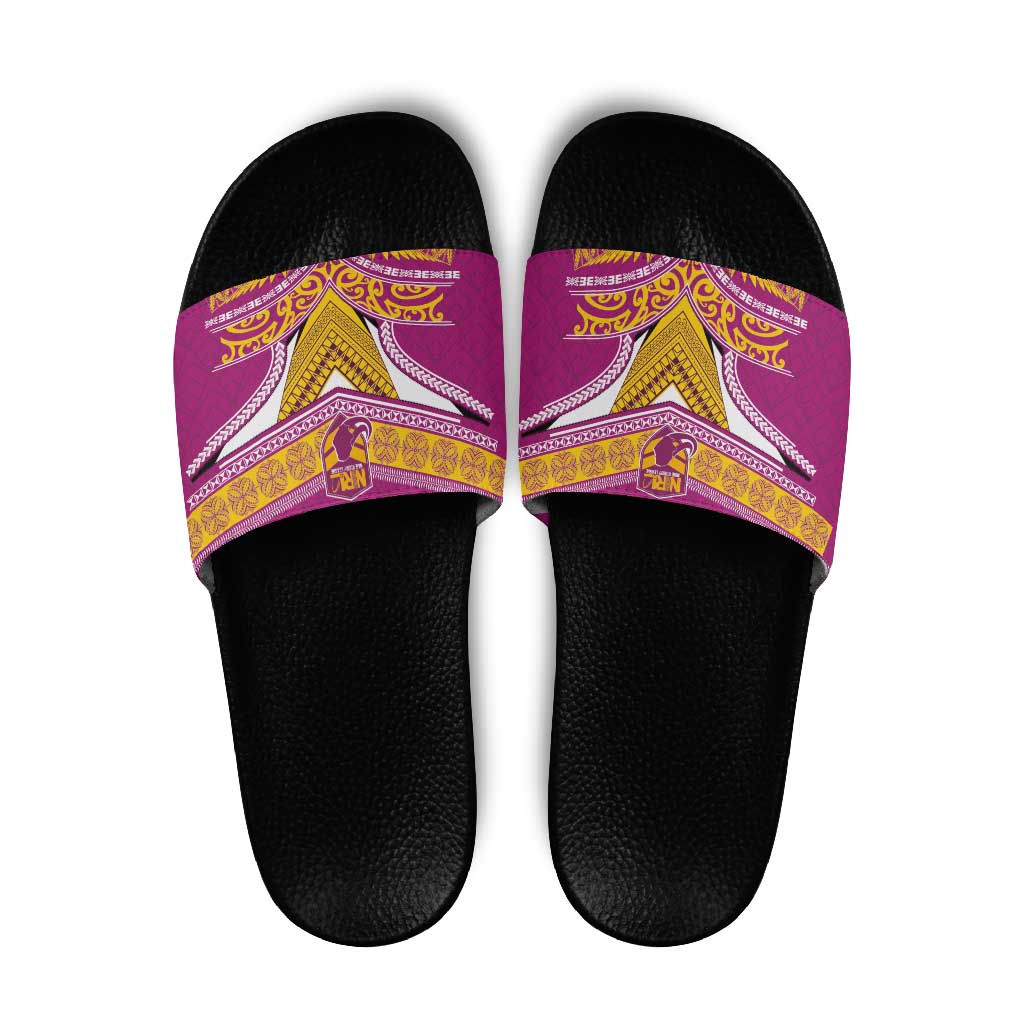 Rugby Niue Slide Sandals Hiapo Tribal Heritage Tattoos Pink Color - Polynesian Pride
