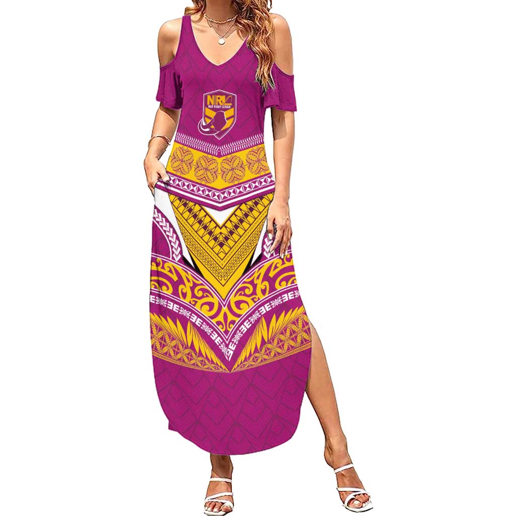 Custom Rugby Niue Summer Maxi Dress Hiapo Tribal Heritage Tattoos Pink Color - Polynesian Pride