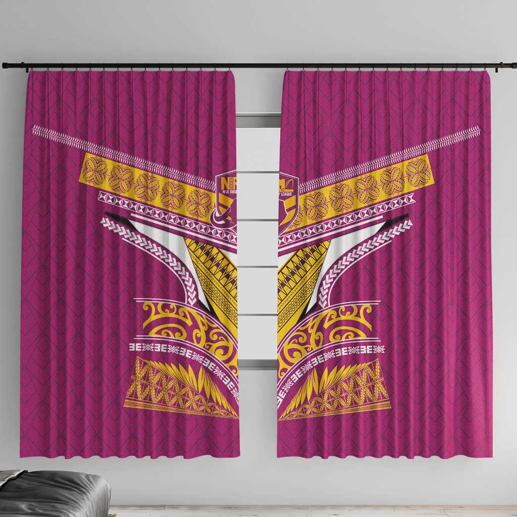 Rugby Niue Window Curtain Hiapo Tribal Heritage Tattoos Pink Color - Polynesian Pride