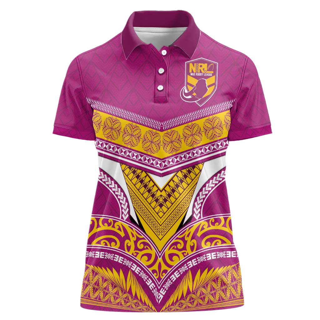 Custom Rugby Niue Women Polo Shirt Hiapo Tribal Heritage Tattoos Pink Color - Polynesian Pride