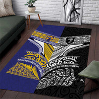 Rugby Niue and Aotearoa Area Rug Hiapo with Maori Moko Tribal Heritage Tattoos - Polynesian Pride