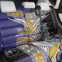Rugby Niue and Aotearoa Back Car Seat Cover Hiapo with Maori Moko Tribal Heritage Tattoos - Polynesian Pride