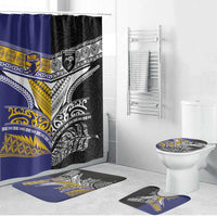 Rugby Niue and Aotearoa Bathroom Set Hiapo with Maori Moko Tribal Heritage Tattoos - Polynesian Pride