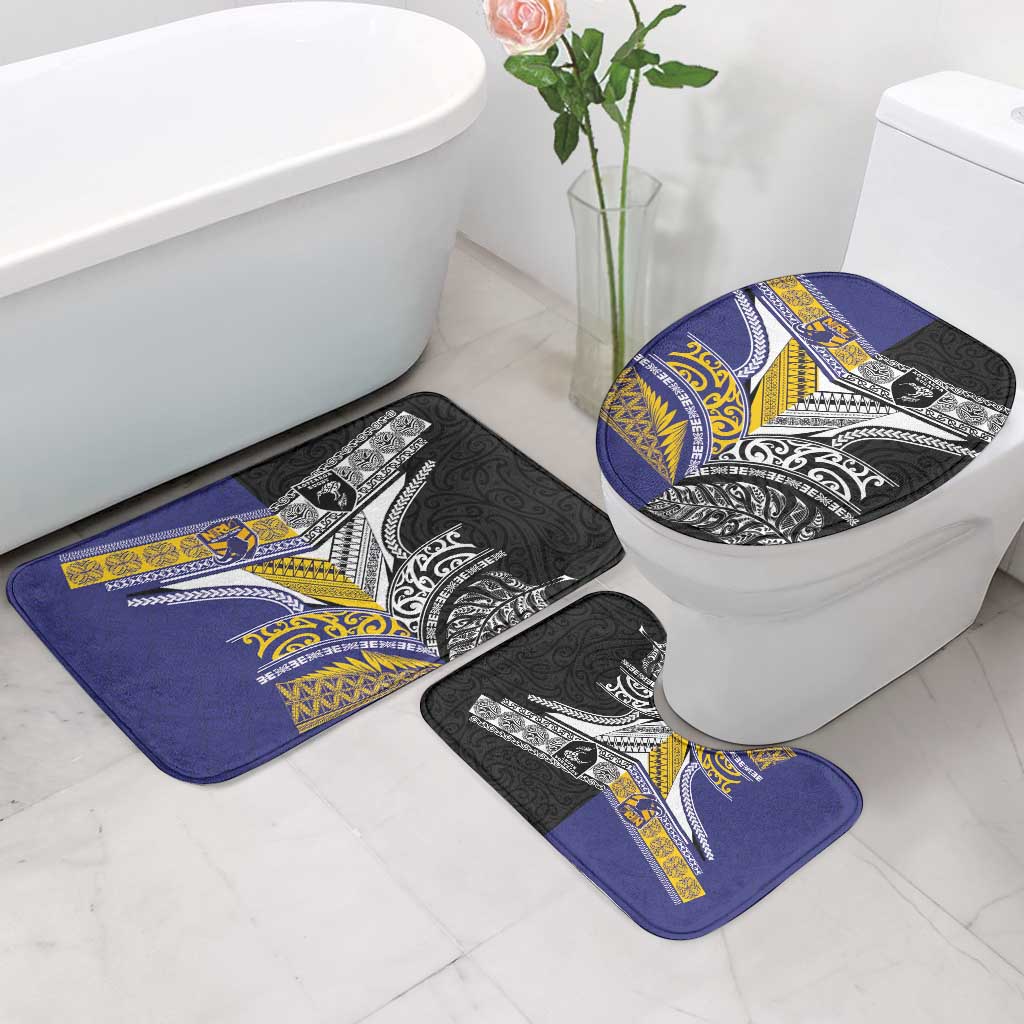 Rugby Niue and Aotearoa Bathroom Set Hiapo with Maori Moko Tribal Heritage Tattoos - Polynesian Pride