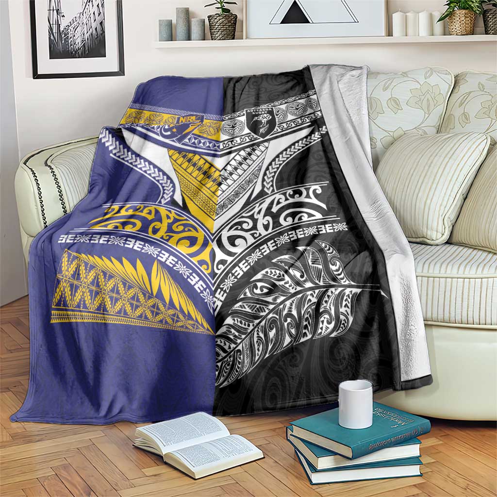 Rugby Niue and Aotearoa Blanket Hiapo with Maori Moko Tribal Heritage Tattoos - Polynesian Pride