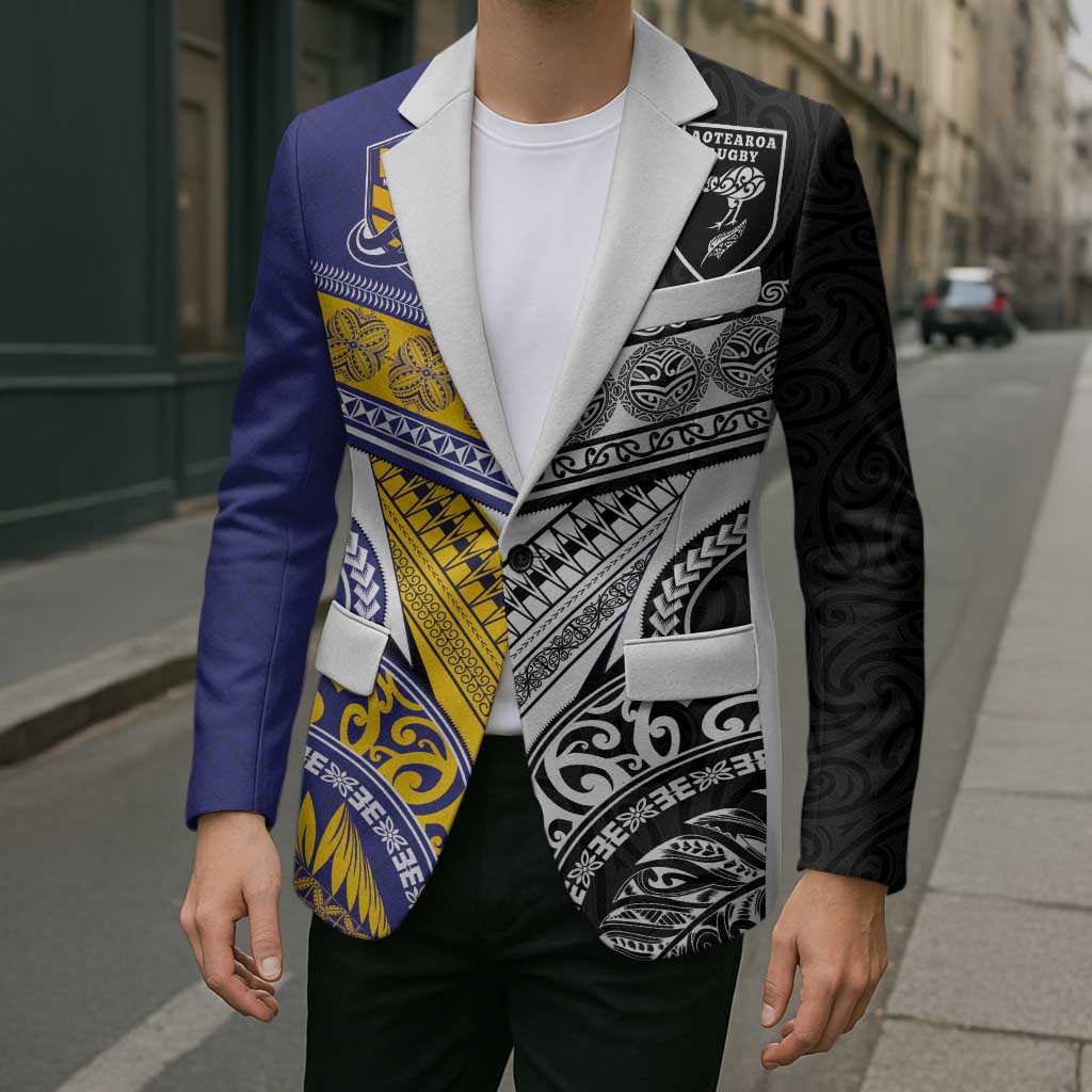 Custom Rugby Niue and Aotearoa Blazer Hiapo with Maori Moko Tribal Heritage Tattoos - Polynesian Pride