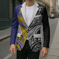 Custom Rugby Niue and Aotearoa Blazer Hiapo with Maori Moko Tribal Heritage Tattoos - Polynesian Pride