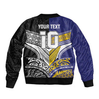 Custom Rugby Niue and Aotearoa Bomber Jacket Hiapo with Maori Moko Tribal Heritage Tattoos - Polynesian Pride