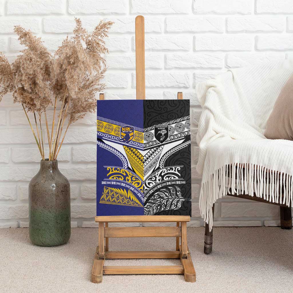 Rugby Niue and Aotearoa Canvas Wall Art Hiapo with Maori Moko Tribal Heritage Tattoos - Polynesian Pride