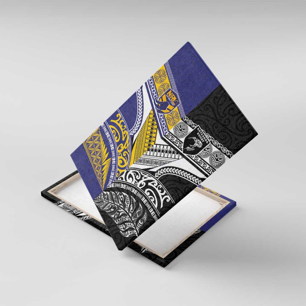 Rugby Niue and Aotearoa Canvas Wall Art Hiapo with Maori Moko Tribal Heritage Tattoos - Polynesian Pride