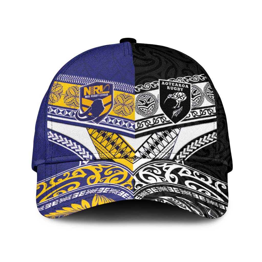 Niue and Aotearoa Rugby Classic Cap Hiapo with Maori Moko Tribal Heritage Tattoos - Polynesian Pride