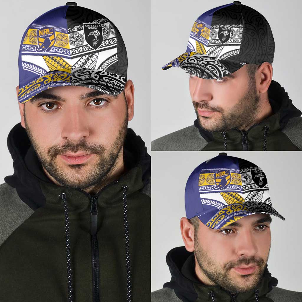 Niue and Aotearoa Rugby Classic Cap Hiapo with Maori Moko Tribal Heritage Tattoos - Polynesian Pride