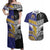 Custom Rugby Niue and Aotearoa Couples Matching Off Shoulder Maxi Dress and Hawaiian Shirt Hiapo with Maori Moko Tribal Heritage Tattoos - Polynesian Pride