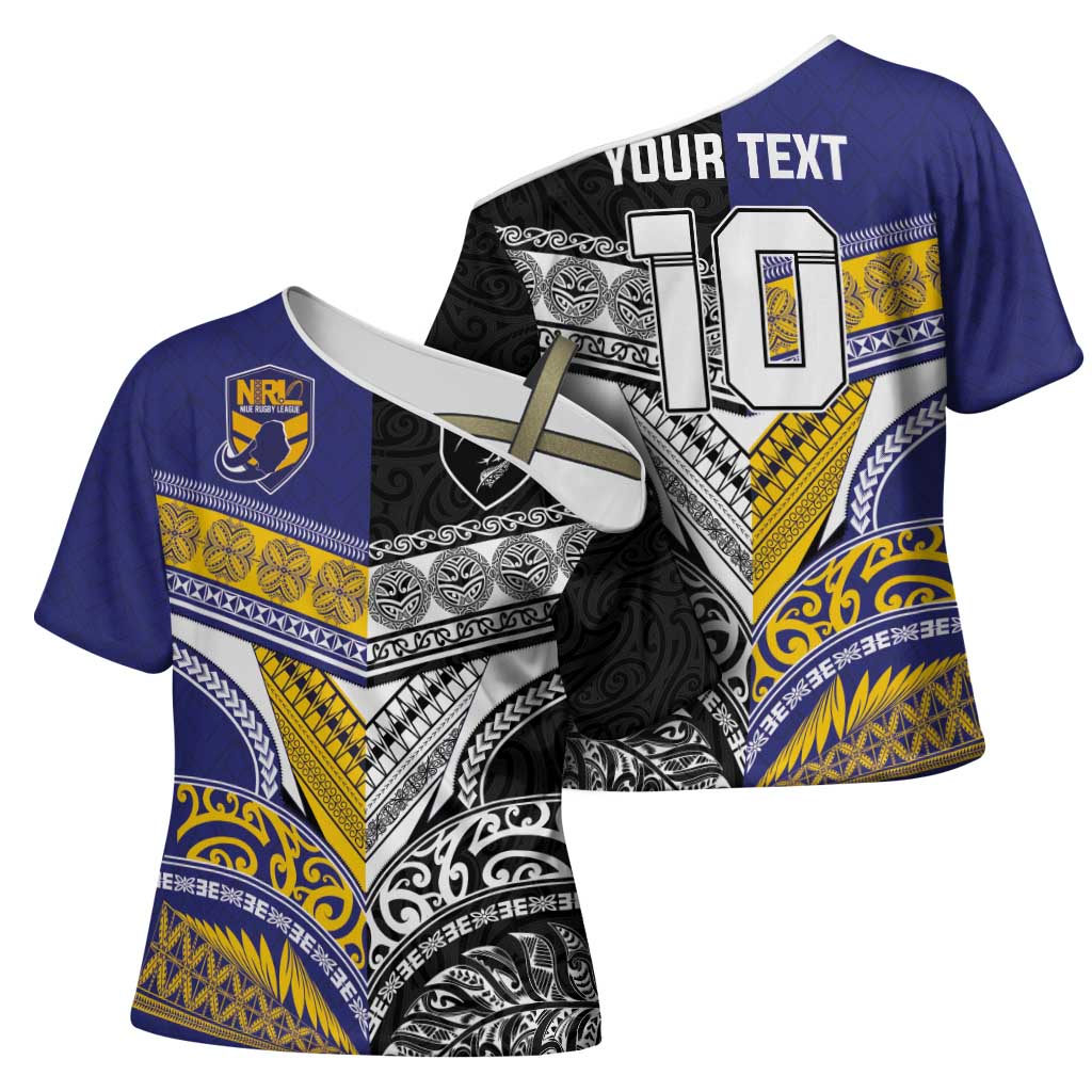 Custom Rugby Niue and Aotearoa Cross Shoulder Shirt Hiapo with Maori Moko Tribal Heritage Tattoos - Polynesian Pride