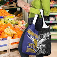 Rugby Niue and Aotearoa Grocery Bag Hiapo with Maori Moko Tribal Heritage Tattoos - Polynesian Pride