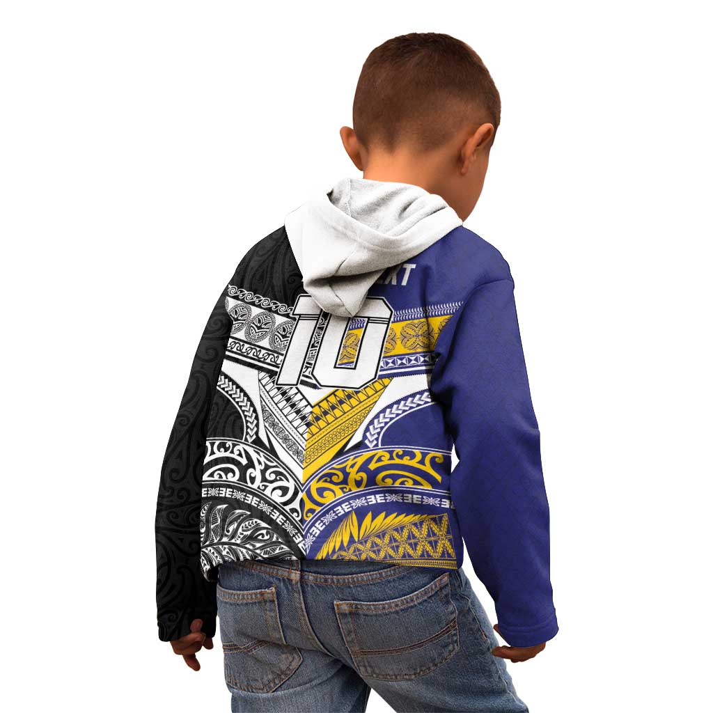 Custom Rugby Niue and Aotearoa Kid Hoodie Hiapo with Maori Moko Tribal Heritage Tattoos - Polynesian Pride
