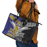 Rugby Niue and Aotearoa Leather Tote Bag Hiapo with Maori Moko Tribal Heritage Tattoos - Polynesian Pride