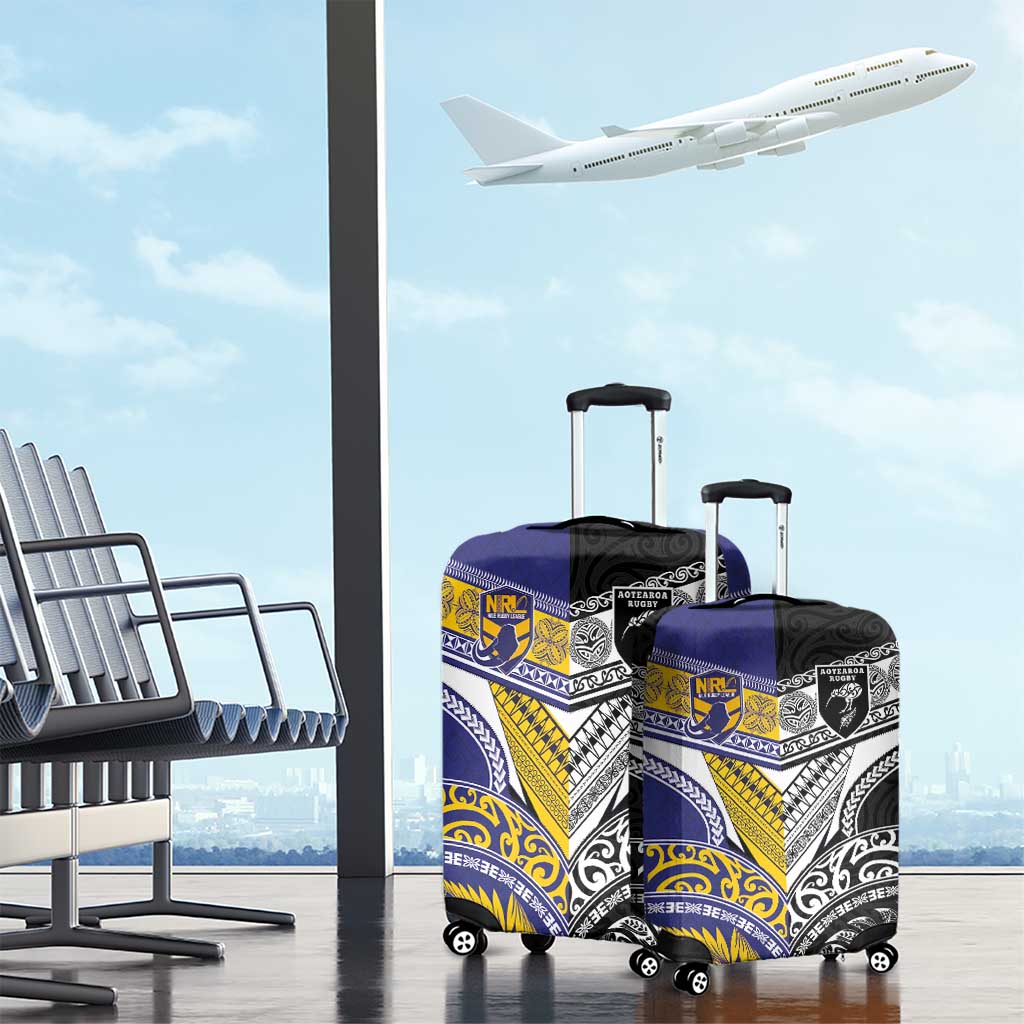 Rugby Niue and Aotearoa Luggage Cover Hiapo with Maori Moko Tribal Heritage Tattoos - Polynesian Pride