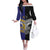Custom Rugby Niue and Aotearoa Off The Shoulder Long Sleeve Dress Hiapo with Maori Moko Tribal Heritage Tattoos - Polynesian Pride