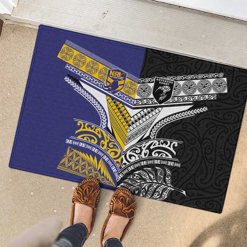 Rugby Niue and Aotearoa Rubber Doormat Hiapo with Maori Moko Tribal Heritage Tattoos - Polynesian Pride