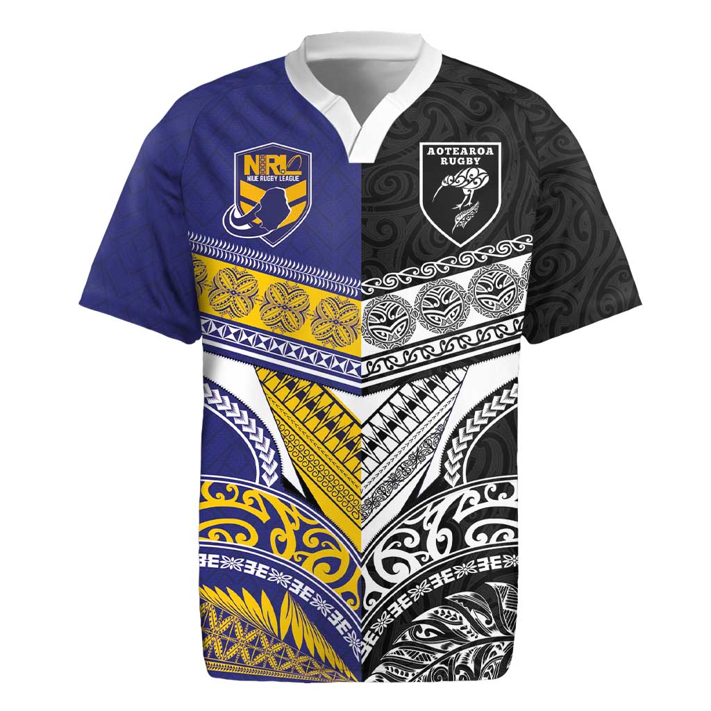 Custom Rugby Niue and Aotearoa Rugby Jersey Hiapo with Maori Moko Tribal Heritage Tattoos - Polynesian Pride