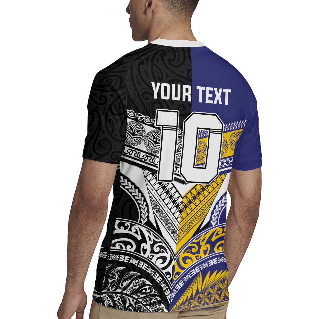 Custom Rugby Niue and Aotearoa Rugby Jersey Hiapo with Maori Moko Tribal Heritage Tattoos - Polynesian Pride