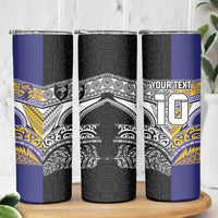 Custom Rugby Niue and Aotearoa Skinny Tumbler Hiapo with Maori Moko Tribal Heritage Tattoos - Polynesian Pride
