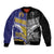 Custom Rugby Niue and Aotearoa Sleeve Zip Bomber Jacket Hiapo with Maori Moko Tribal Heritage Tattoos - Polynesian Pride