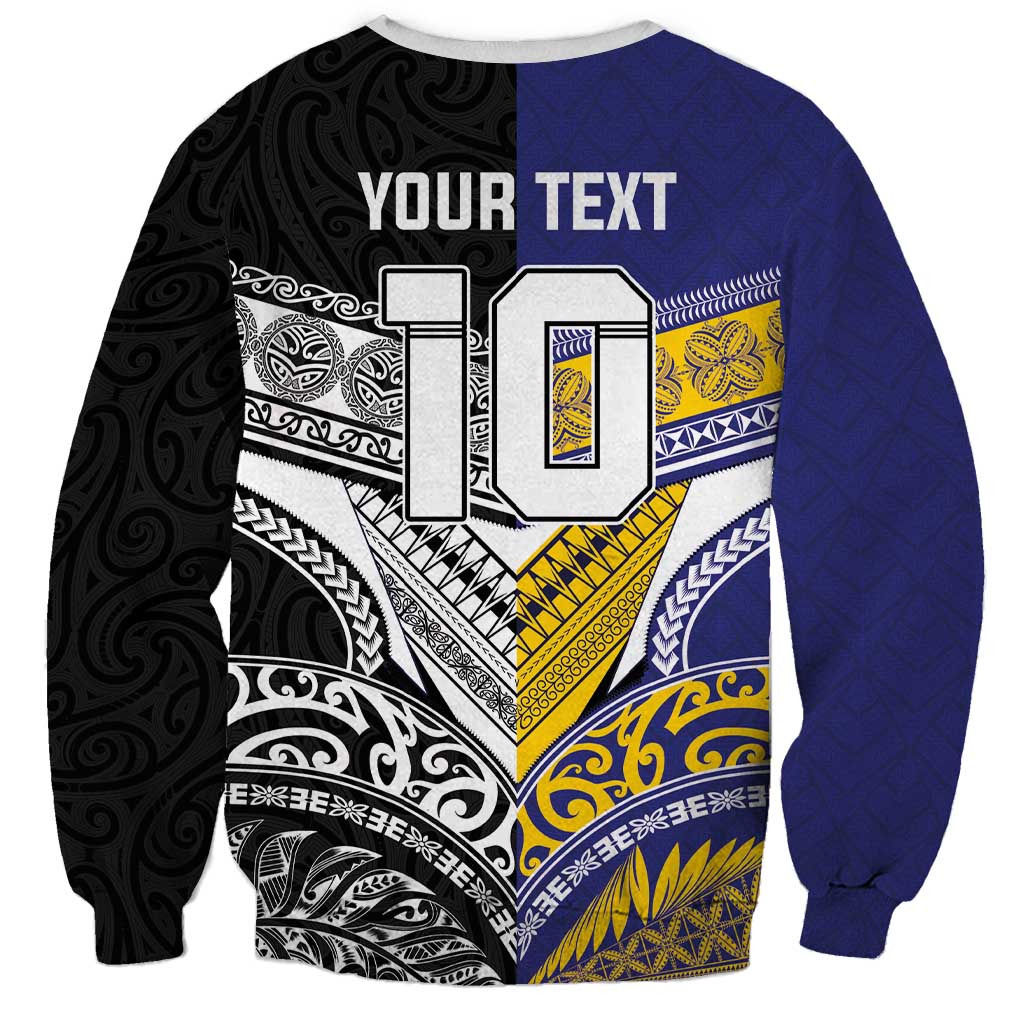 Custom Rugby Niue and Aotearoa Sweatshirt Hiapo with Maori Moko Tribal Heritage Tattoos - Polynesian Pride