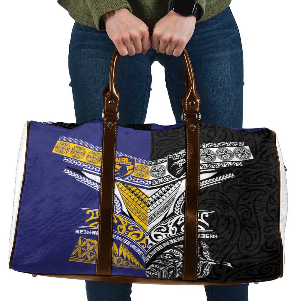 Rugby Niue and Aotearoa Travel Bag Hiapo with Maori Moko Tribal Heritage Tattoos - Polynesian Pride